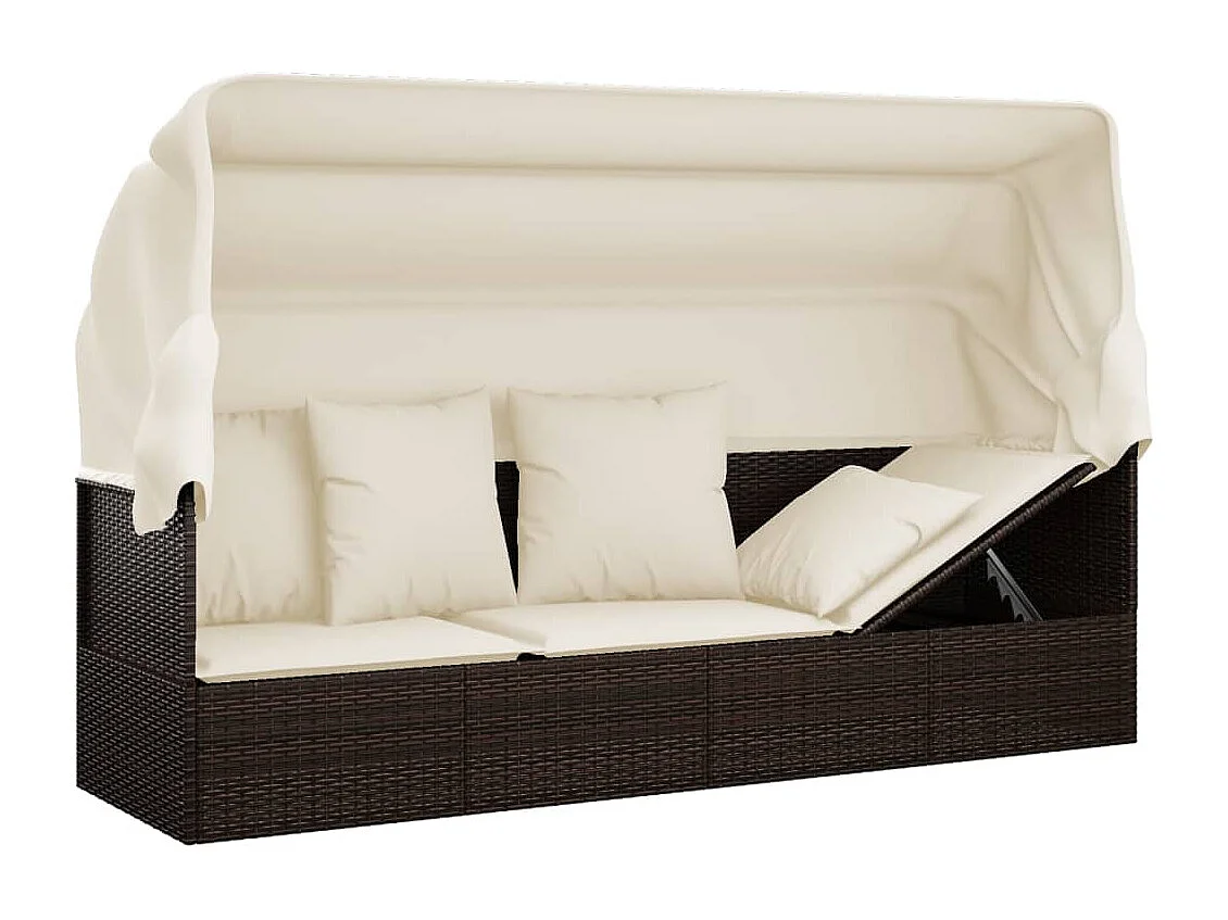 Lit de salon d'extérieur toit et coussins Marron Résine tressée