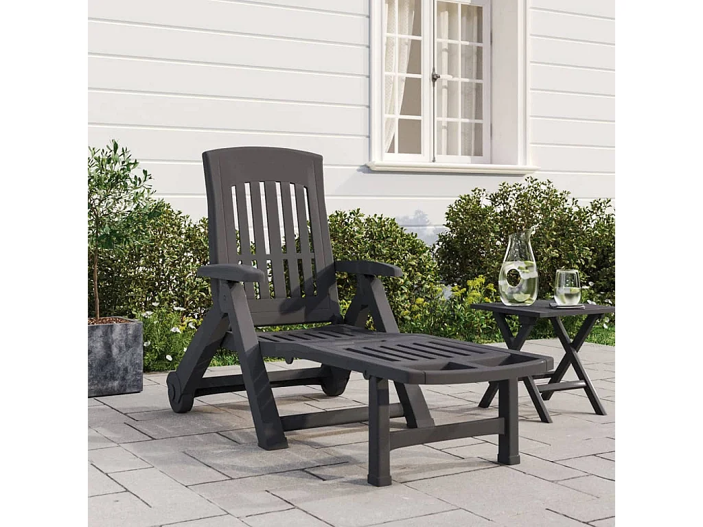 Tumbona plegable con ruedas PP gris antracita