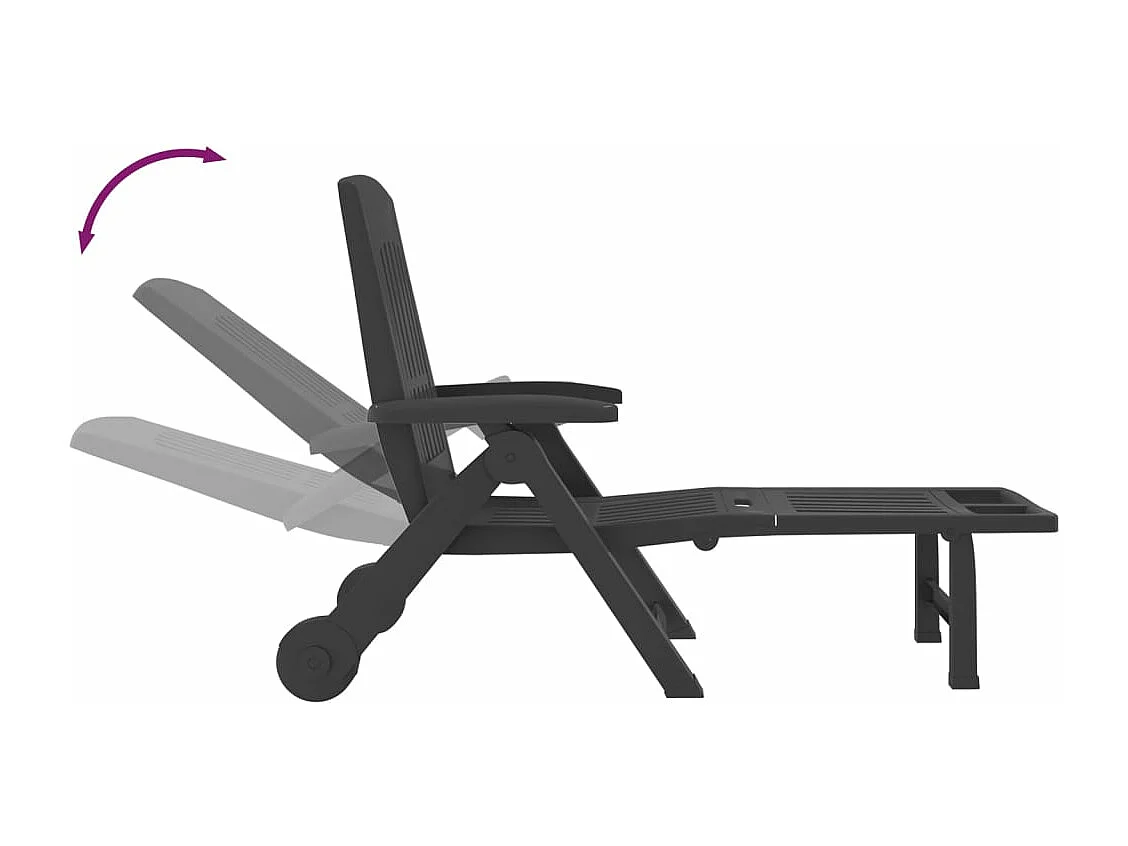 Chaise longue pliable avec roues anthracite PP