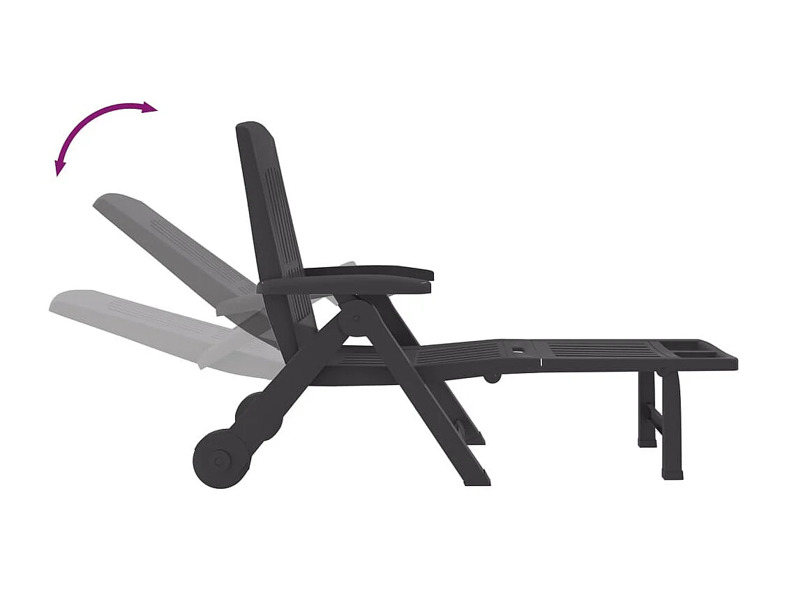 Chaise longue pliable avec roues anthracite PP