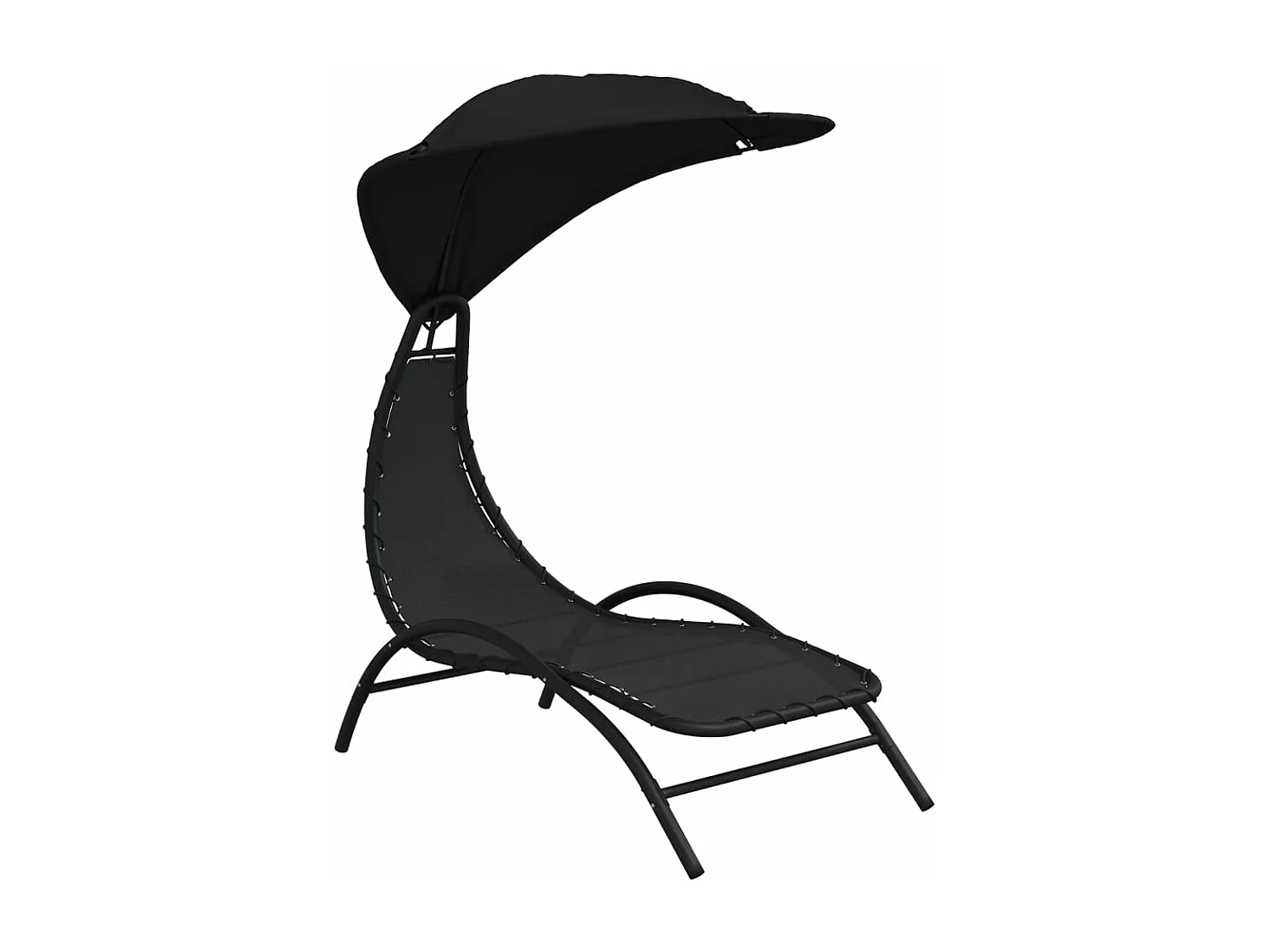 Chaise longue avec auvent noir 167x80x195 cm tissu et acier