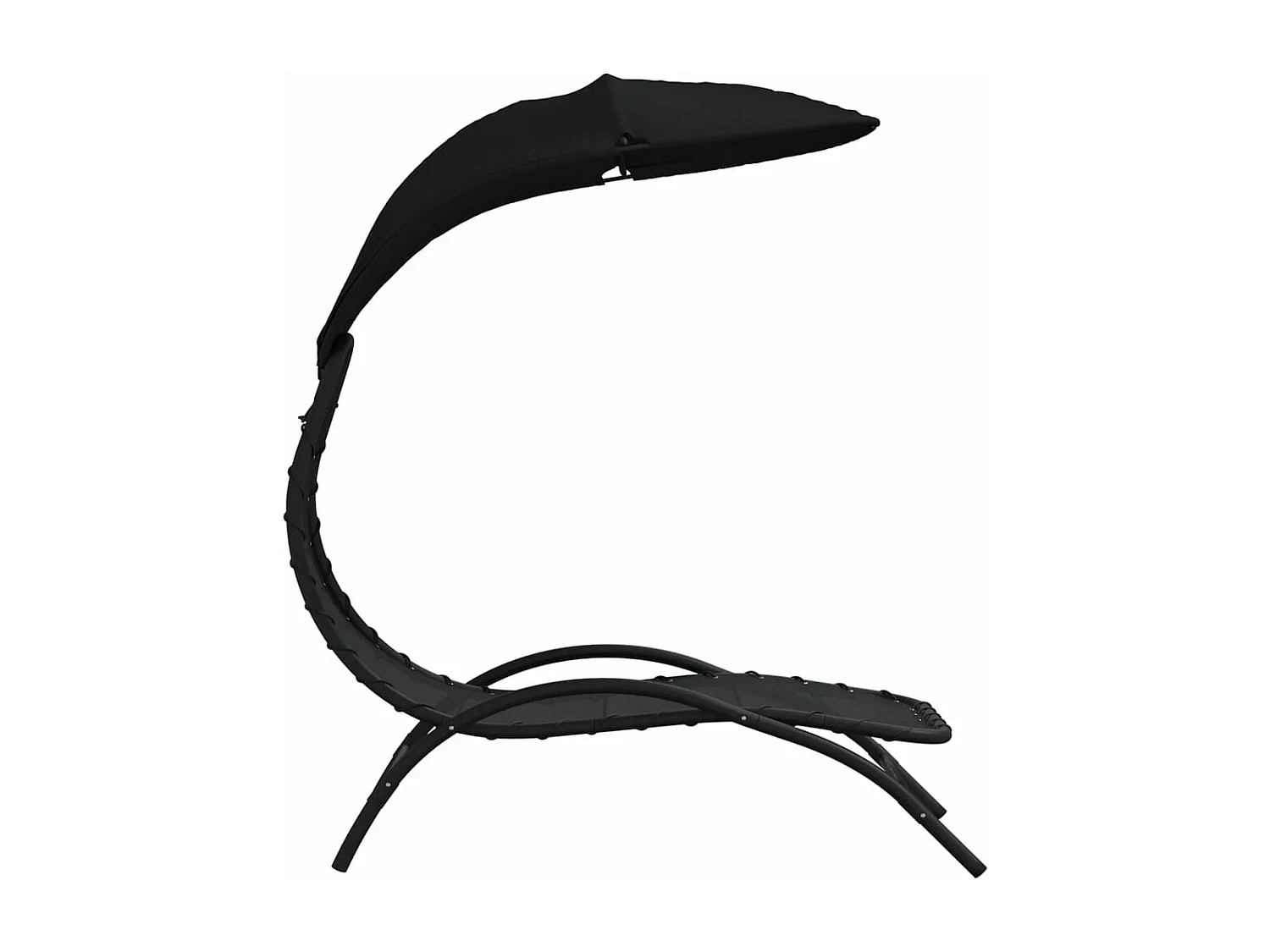 Chaise longue avec auvent noir 167x80x195 cm tissu et acier