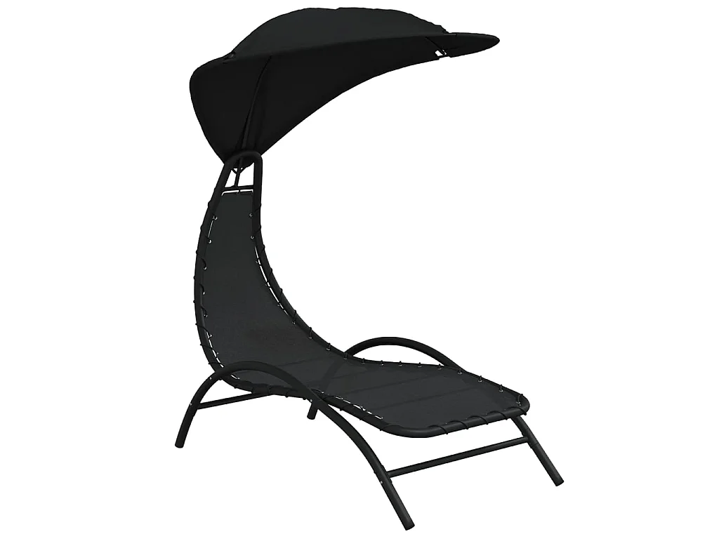 Lettino Prendisole Tettuccio Nero 167x80x195cm Tessuto Acciaio