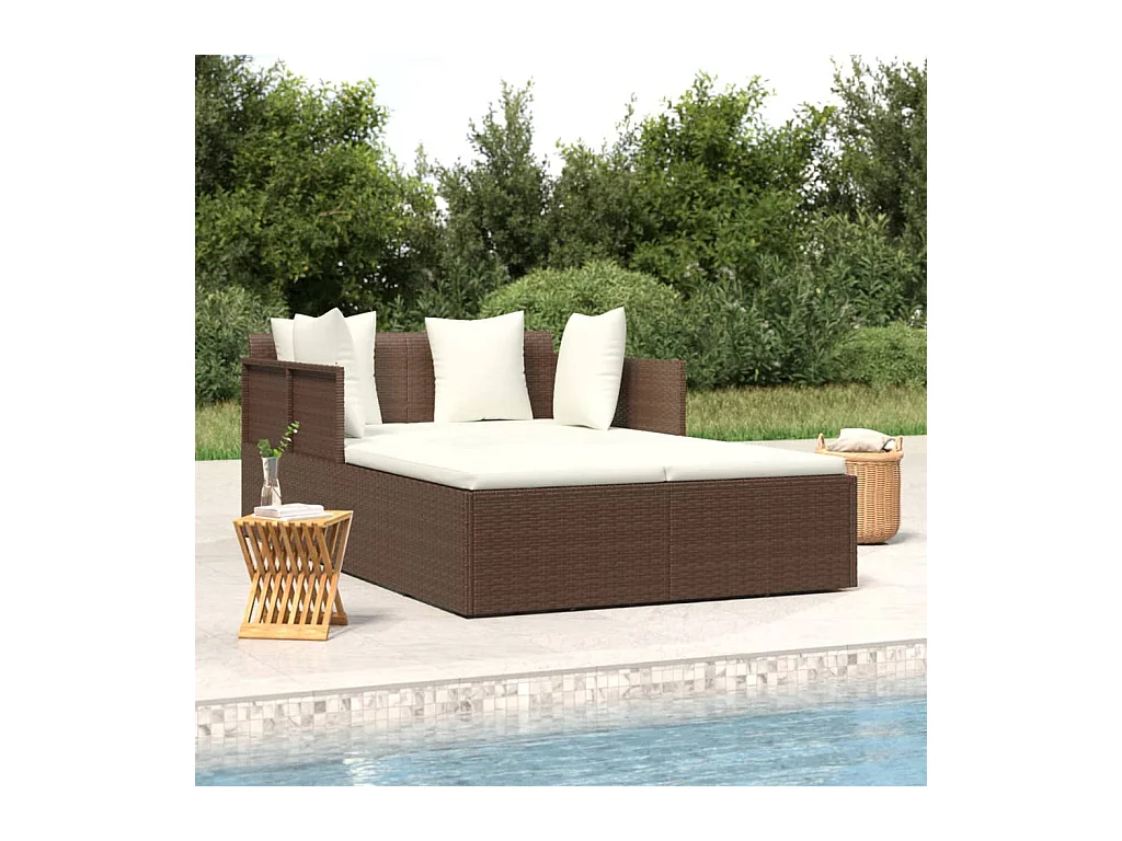 Chaise longue avec coussins marron 182x118x63 cm résine tressée