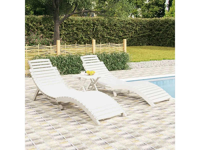Chaises longues lot de 2 blanc 184x55x64 cm bois massif acacia