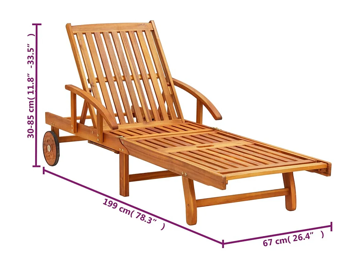 Ligstoelen 2 st met tafel en kussens massief acaciahout
