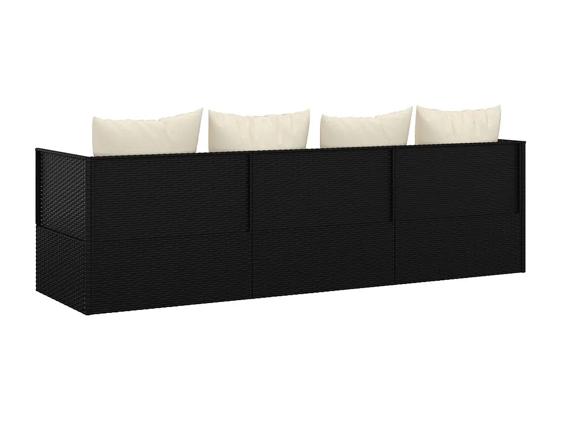 Loungebed met kussens poly rattan zwart