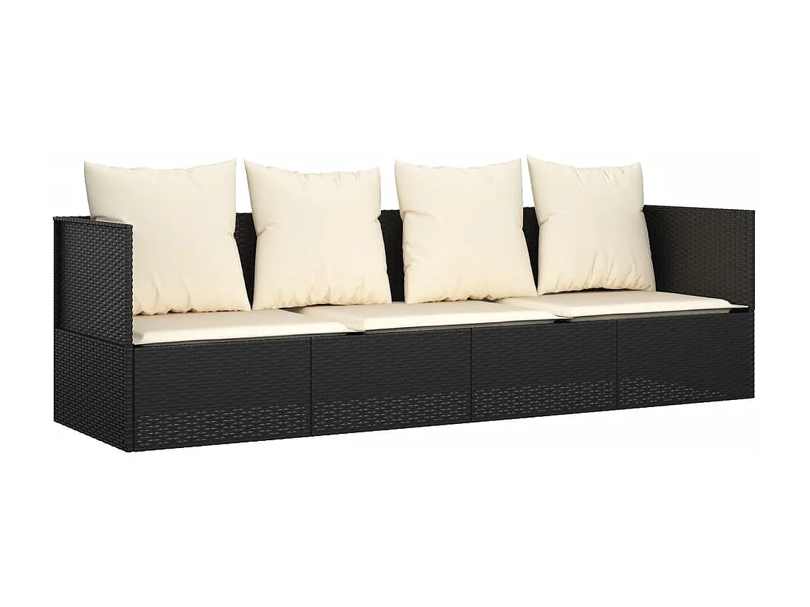 Loungebed met kussens poly rattan zwart