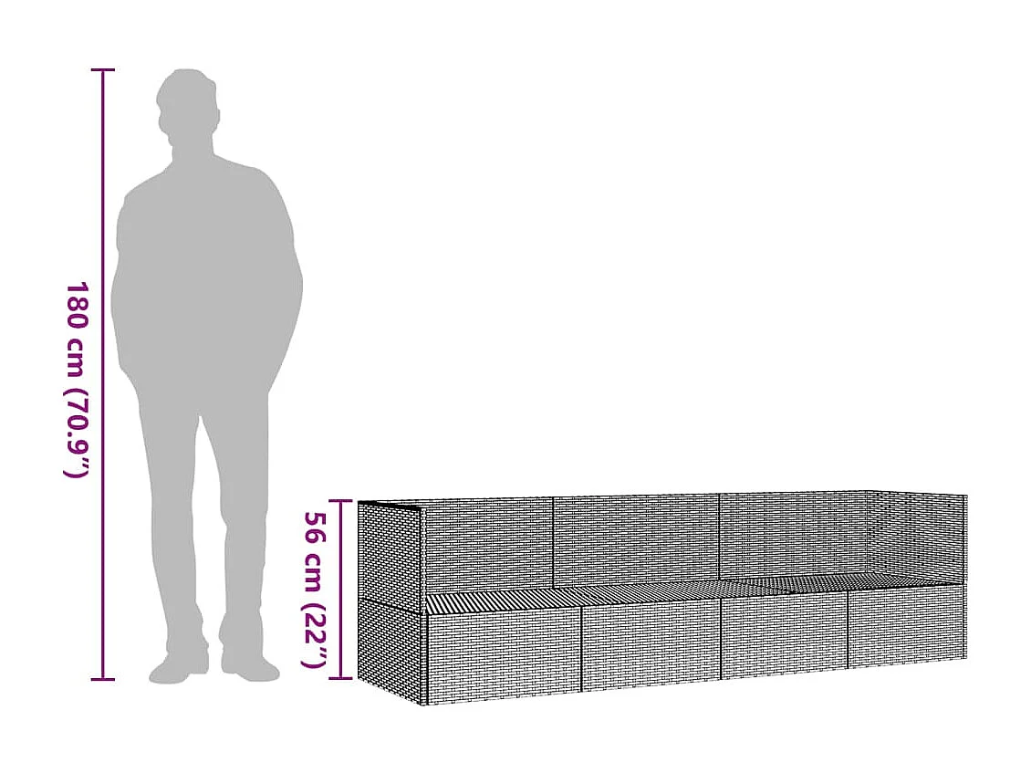 Loungebed met kussens poly rattan zwart