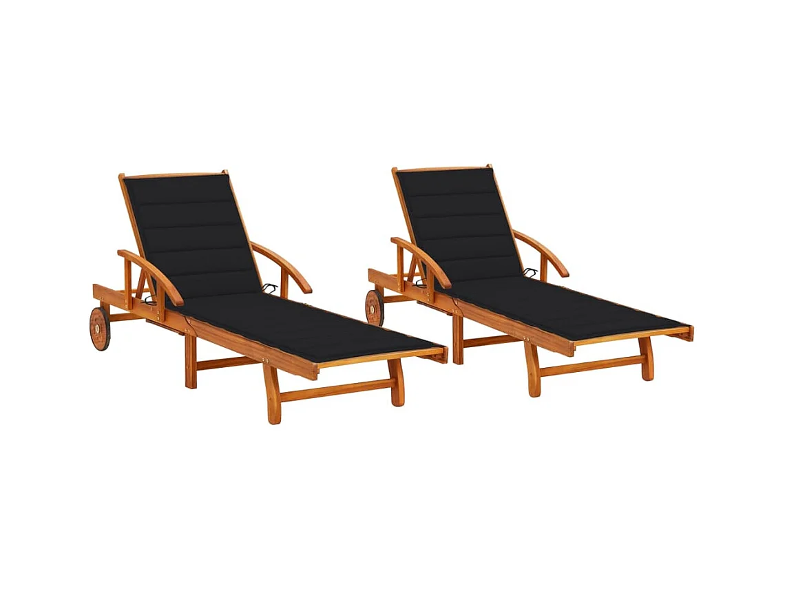 Chaises longues lot de 2 avec coussins Bois d'acacia solide
