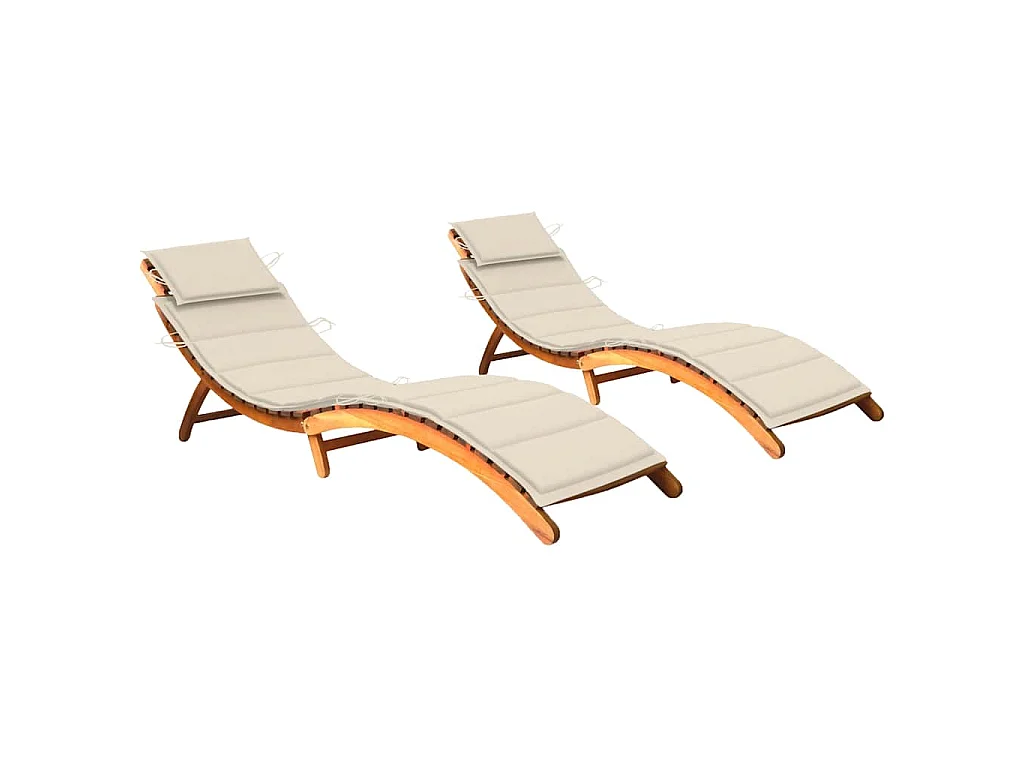 Chaises longues lot de 2 avec coussins Bois d'acacia solide