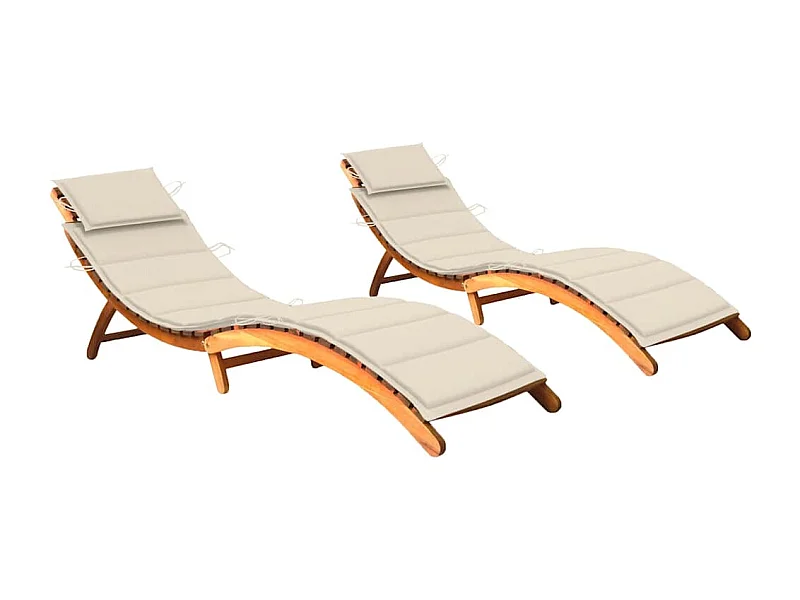 Sonnenliegen 2 Stk. mit Auflagen Massivholz Akazie