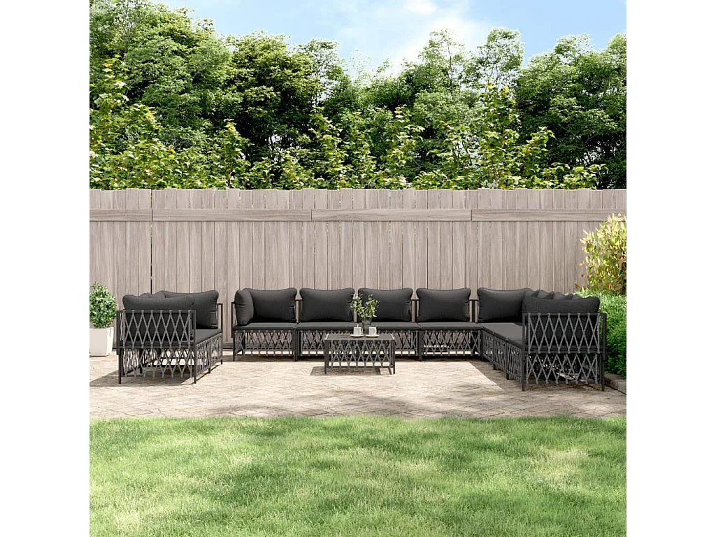 Salon de jardin avec coussins 11 pcs anthracite acier