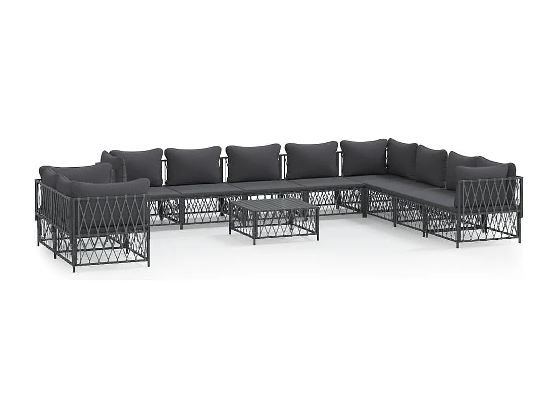 Salon de jardin avec coussins 11 pcs anthracite acier