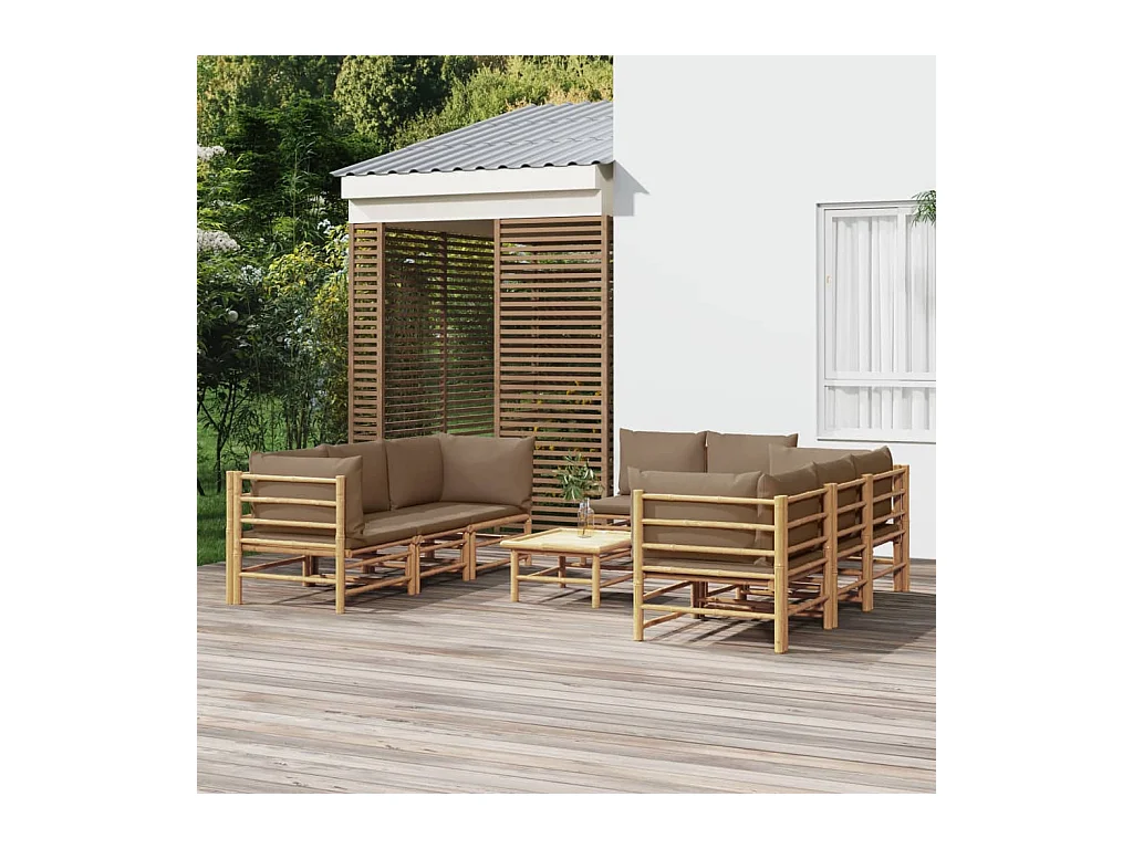 9-delige Loungeset met kussens bamboe taupe