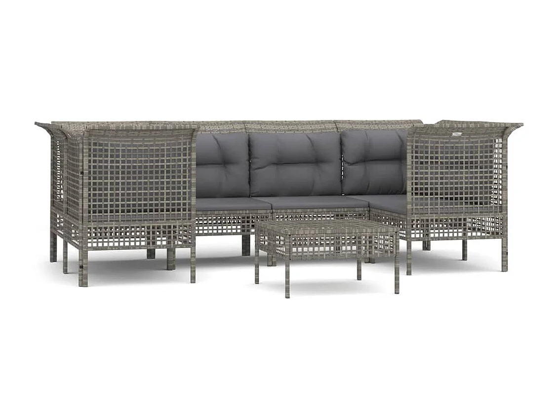 Set Divani da Giardino 7 pz con Cuscini in Polyrattan Grigio