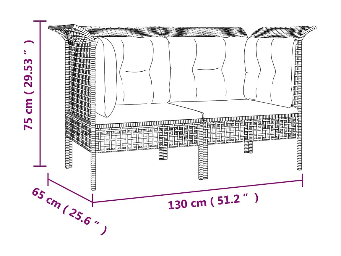 7-tlg. Garten-Lounge-Set mit Kissen Grau Poly Rattan