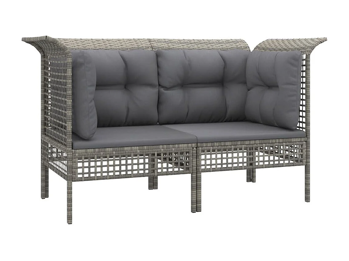 7-tlg. Garten-Lounge-Set mit Kissen Grau Poly Rattan