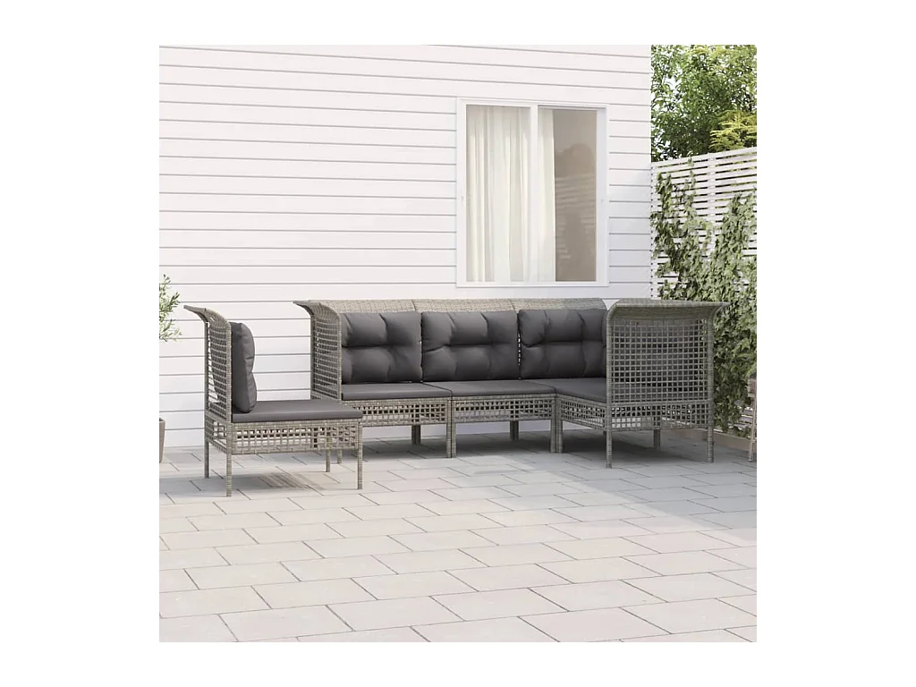 Set Divani da Giardino 5 pz con Cuscini in Polyrattan Grigio