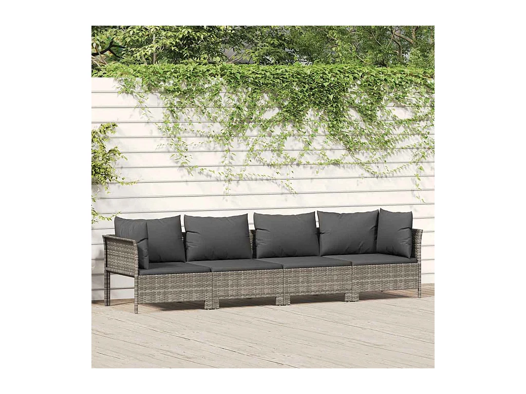 Salon de jardin 4 pcs avec coussins Gris Résine tressée