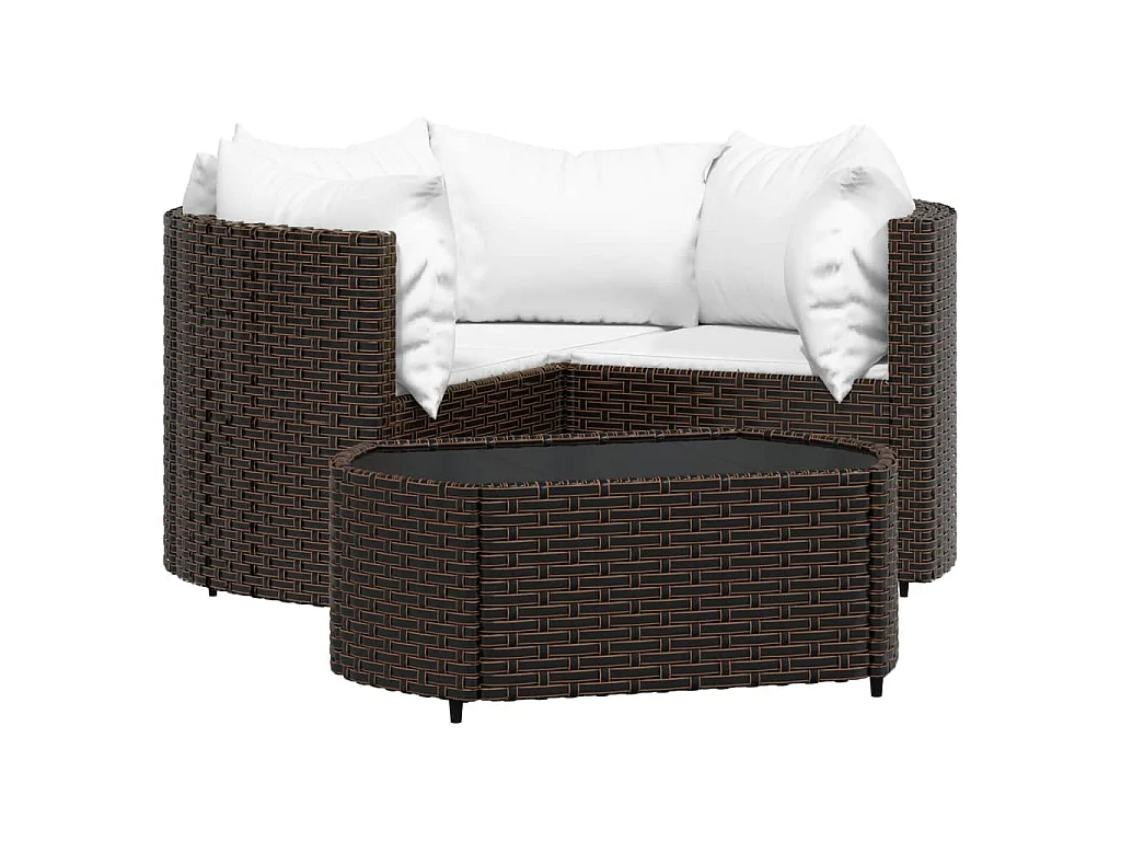 Set muebles de jardín 4 piezas y cojines ratán sintético marrón