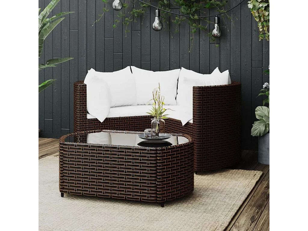 Set muebles de jardín 4 piezas y cojines ratán sintético marrón