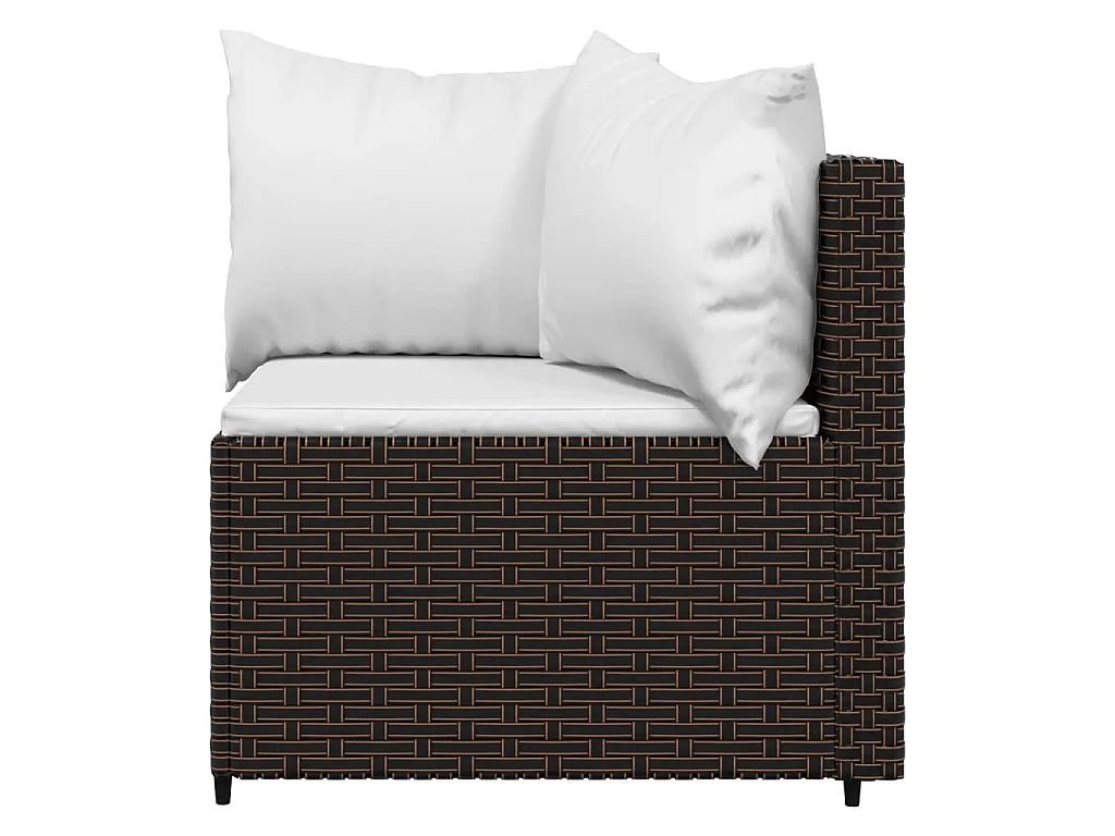 Set muebles de jardín 4 piezas y cojines ratán sintético marrón