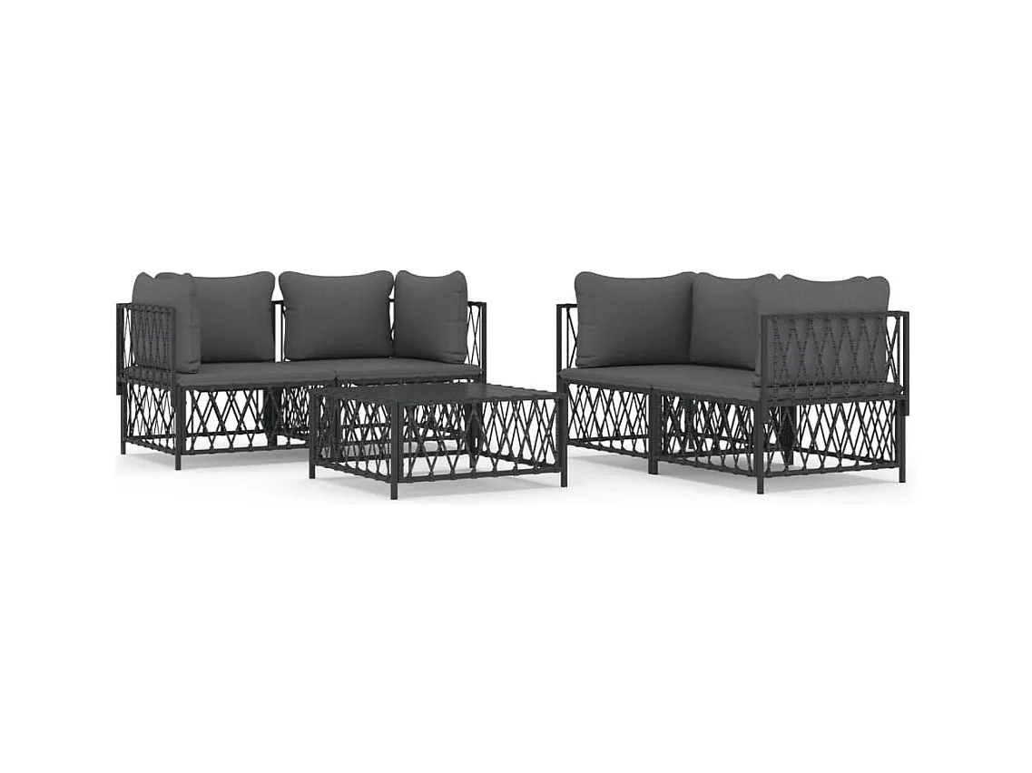 Salon de jardin avec coussins 5 pcs anthracite acier