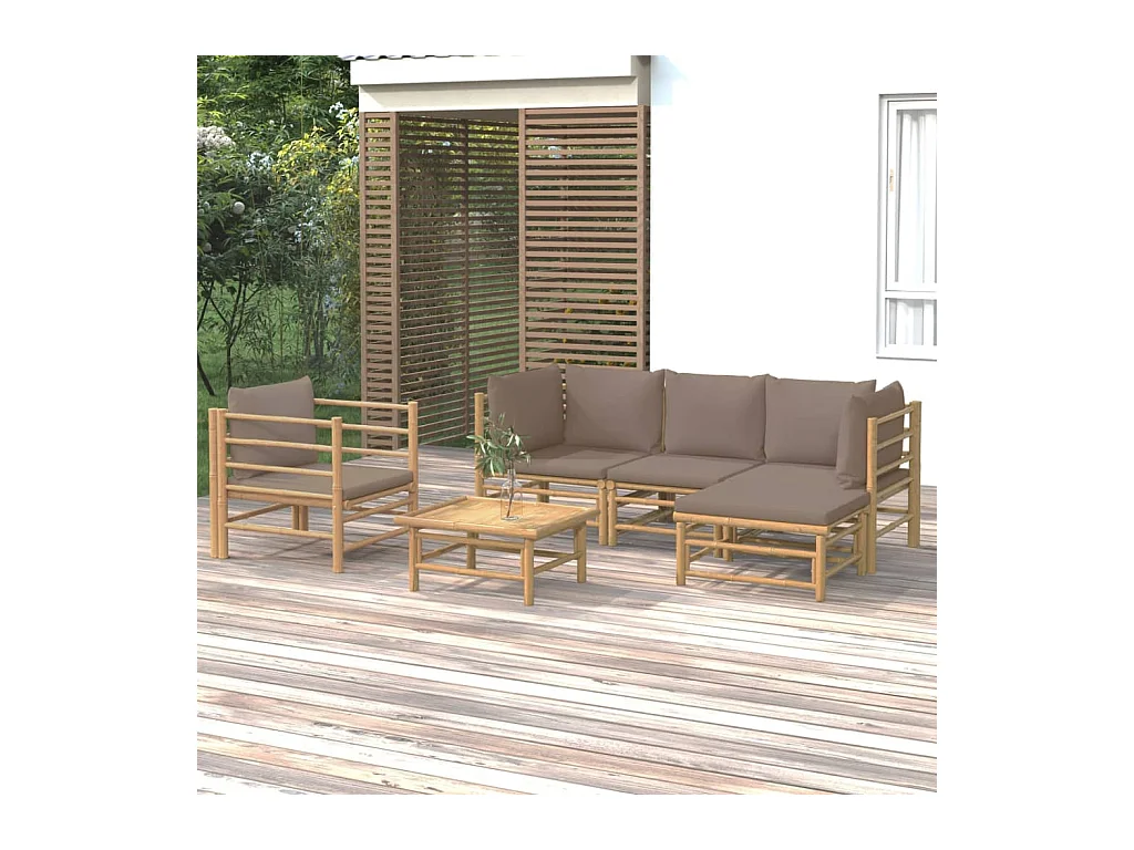 Salon de jardin 6 pcs avec coussins taupe bambou