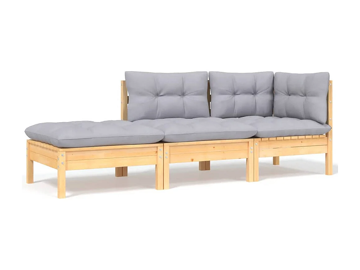 Salon de jardin 8 pcs avec coussins gris Bois de pin massif