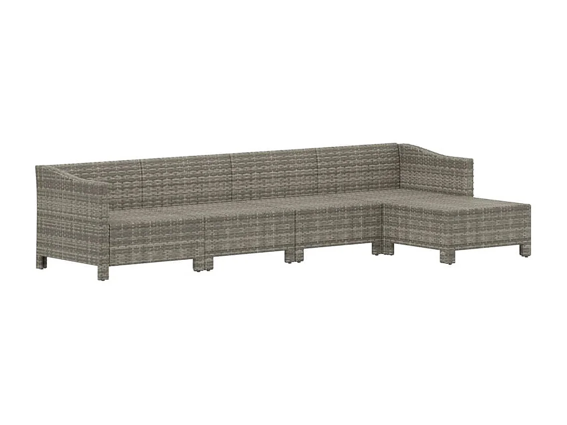 5-tlg. Garten-Lounge-Set mit Kissen Grau Poly Rattan