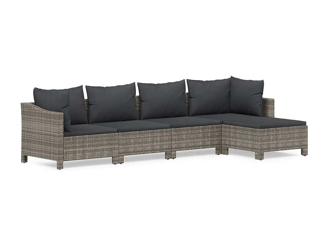 Salon de jardin 5 pcs avec coussins Gris Résine tressée