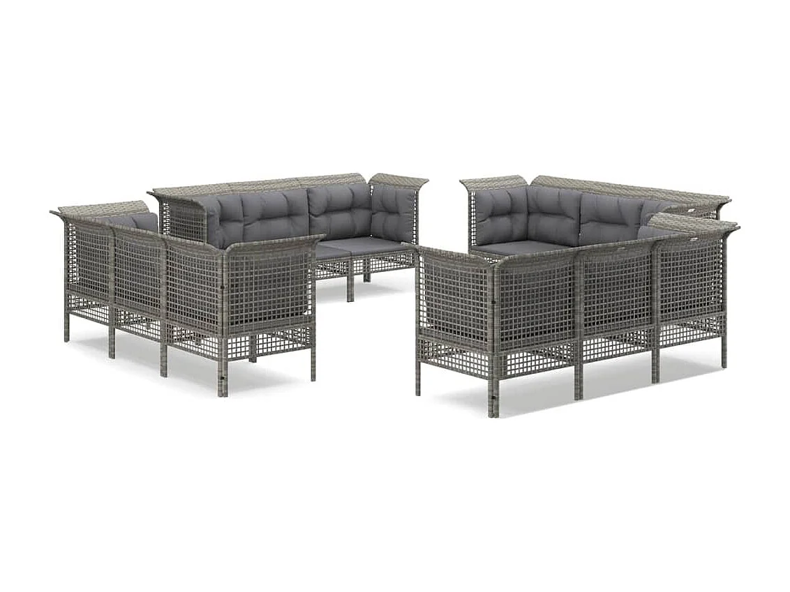 Set Divani da Giardino 12 pz con Cuscini in Polyrattan Grigio
