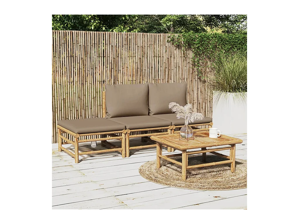 Salon de jardin 4 pcs avec coussins taupe bambou