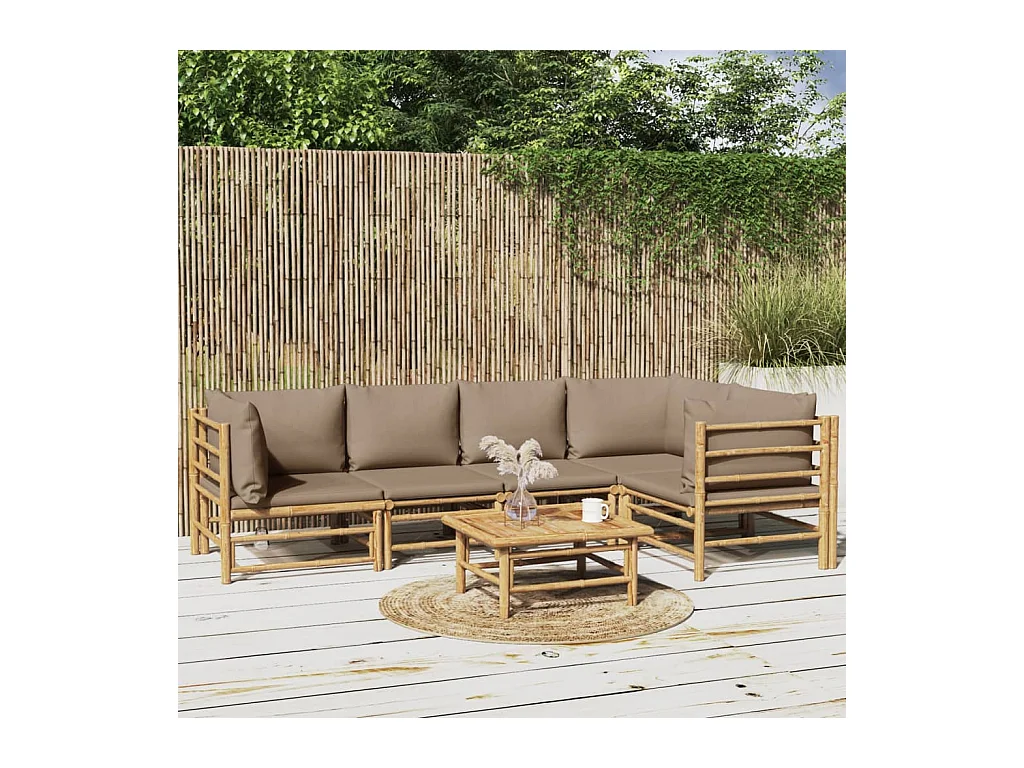 Salon de jardin 6 pcs avec coussins taupe bambou