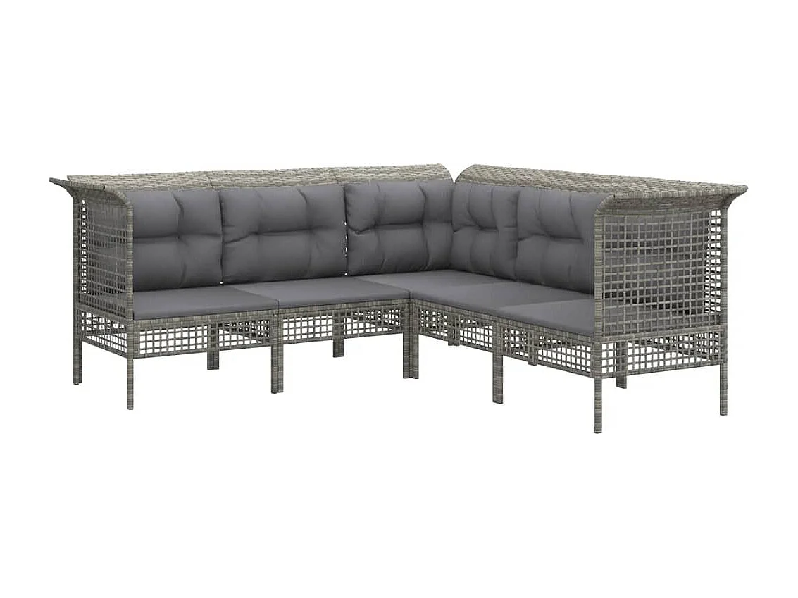 11-tlg. Garten-Lounge-Set mit Kissen Grau Poly Rattan