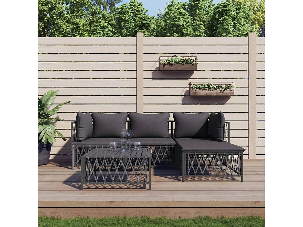 Salon de jardin avec coussins 5 pcs anthracite acier
