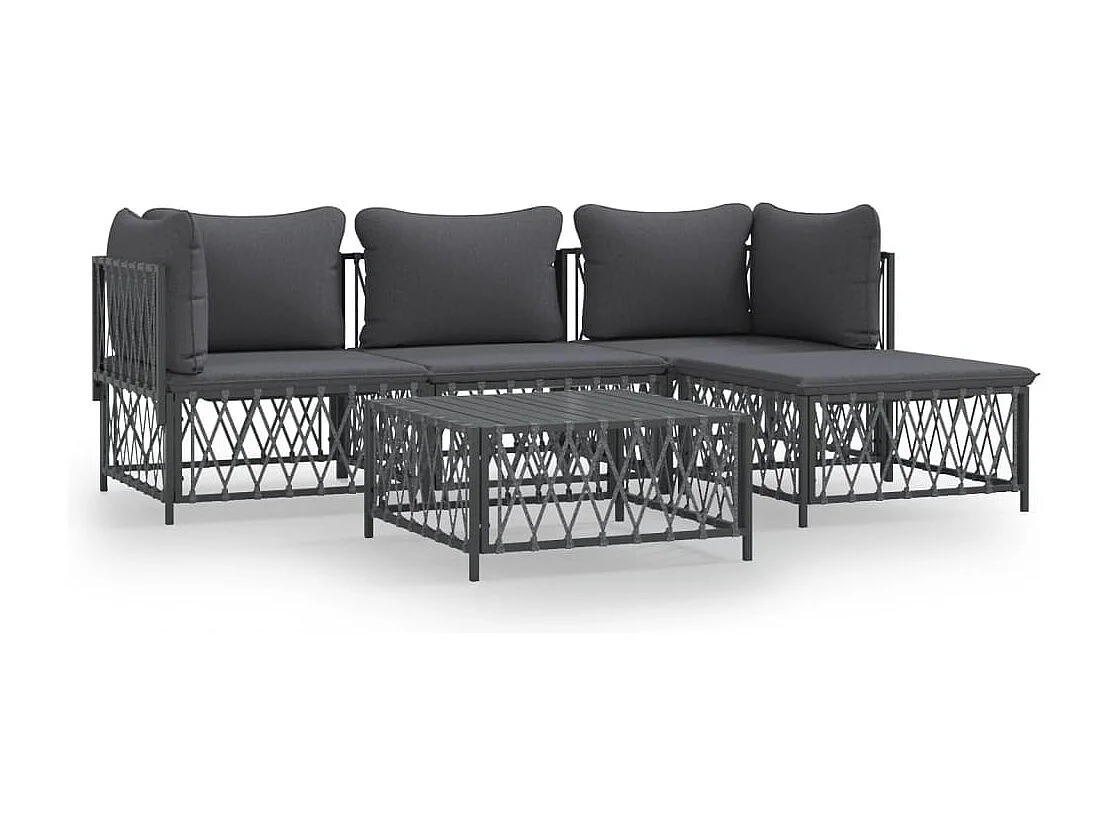 Salon de jardin avec coussins 5 pcs anthracite acier