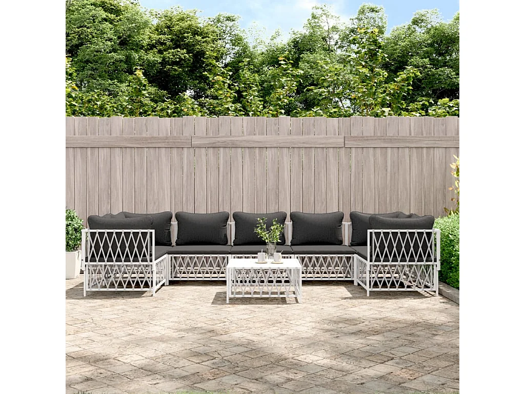 Set Salotto da Giardino 8 pz con Cuscini in Acciaio Bianco