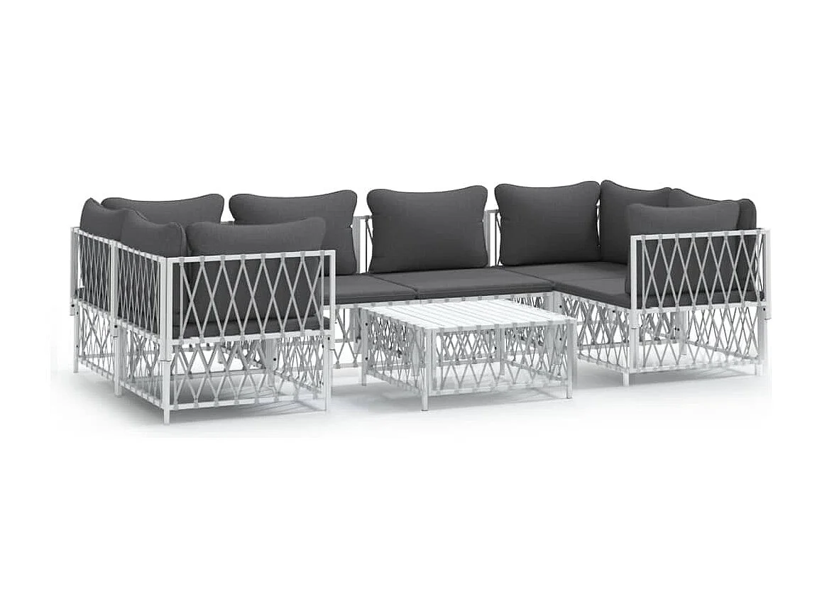 7-tlg. Garten-Lounge-Set mit Kissen Weiß Stahl