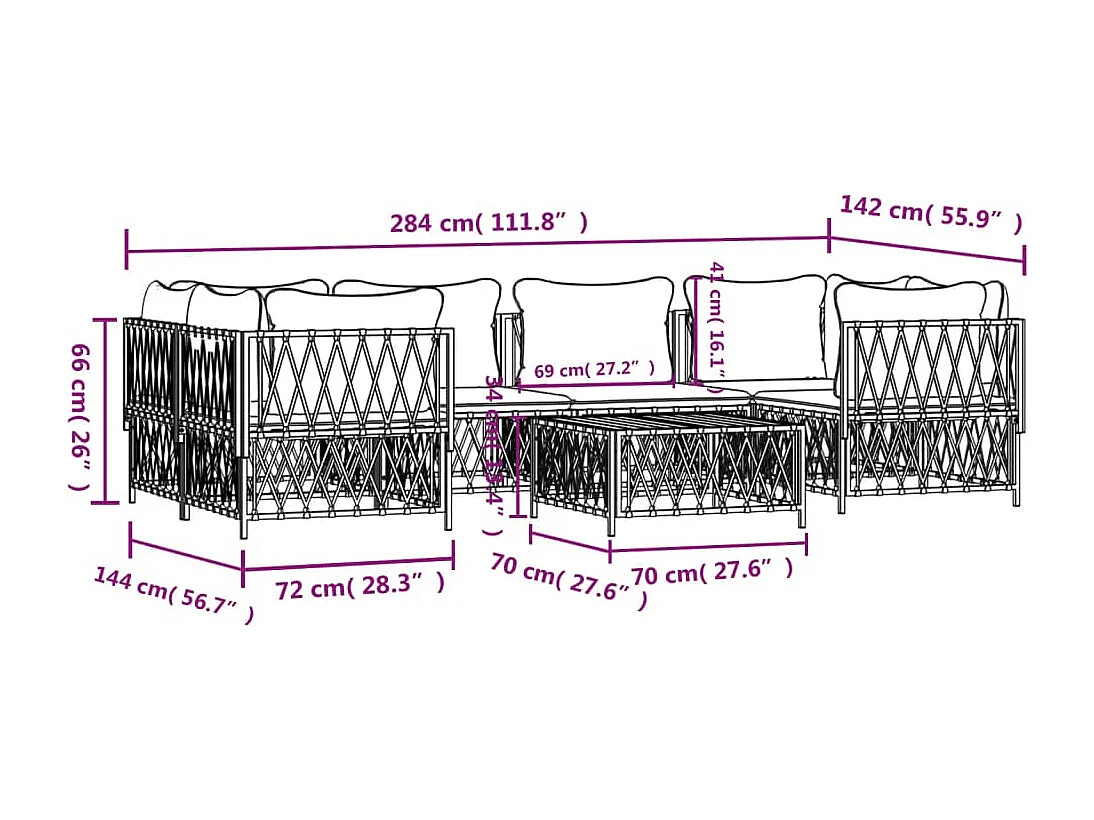 7-tlg. Garten-Lounge-Set mit Kissen Weiß Stahl