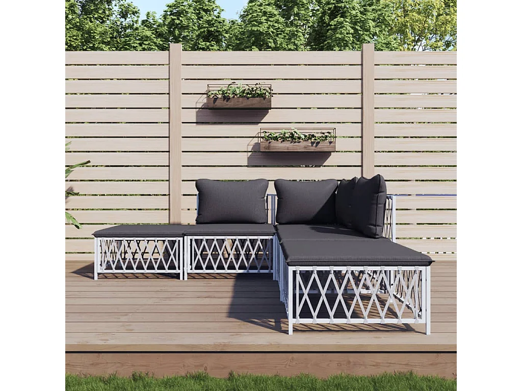 5 pcs conjunto lounge de jardim com almofadões aço branco