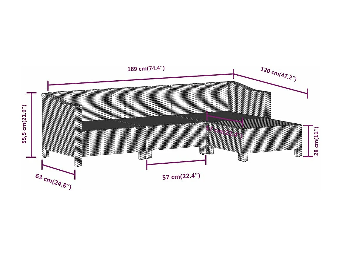 8-tlg. Garten-Lounge-Set mit Kissen Grau Poly Rattan