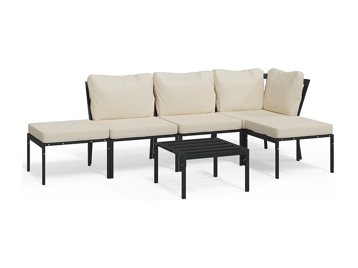 Salon de jardin 6 pcs avec coussins sable acier