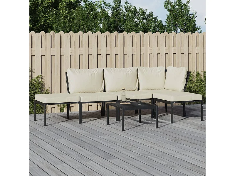 Salon de jardin 6 pcs avec coussins sable acier