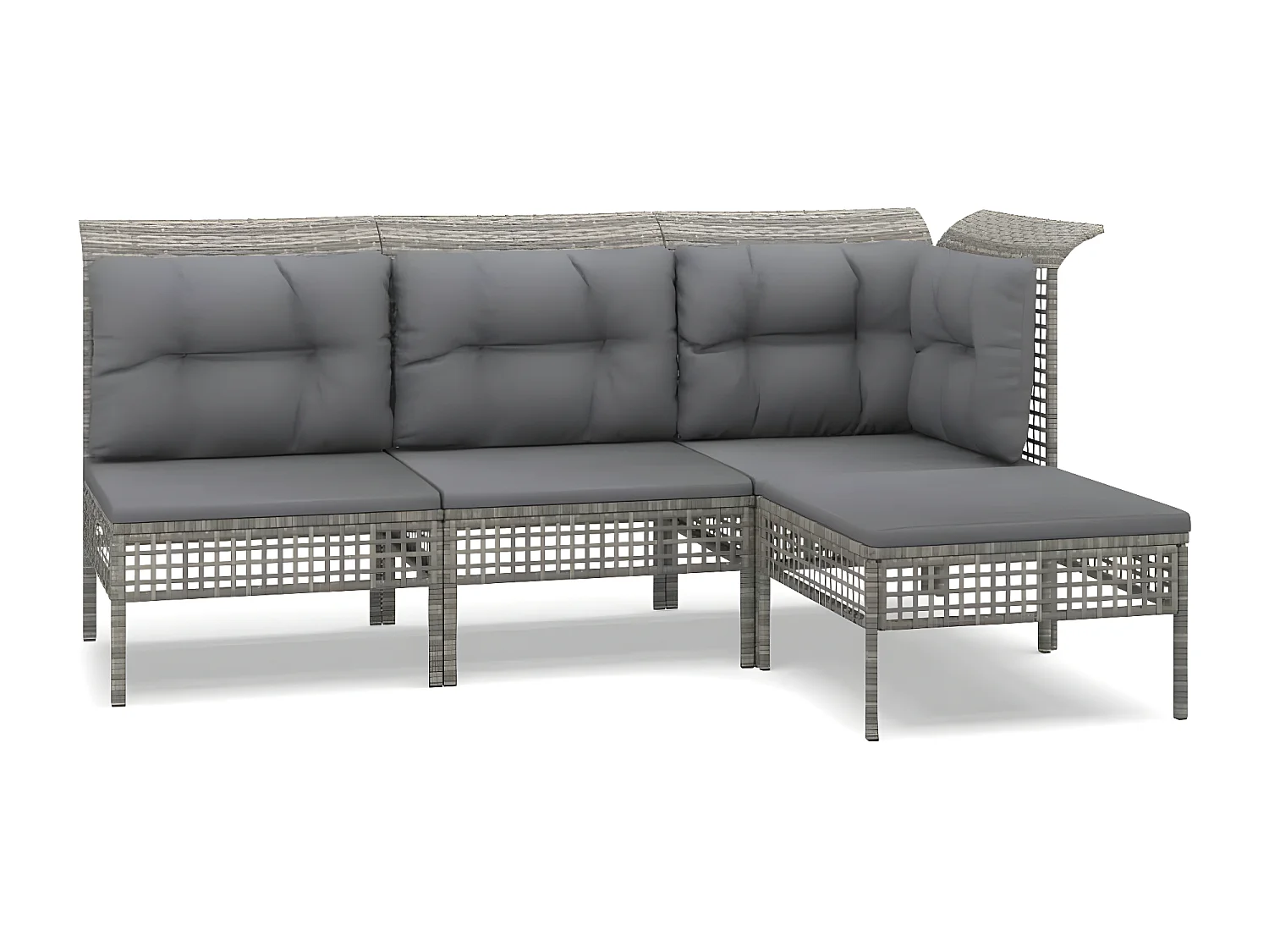 Set Divani da Giardino 4 pz con Cuscini in Polyrattan Grigio