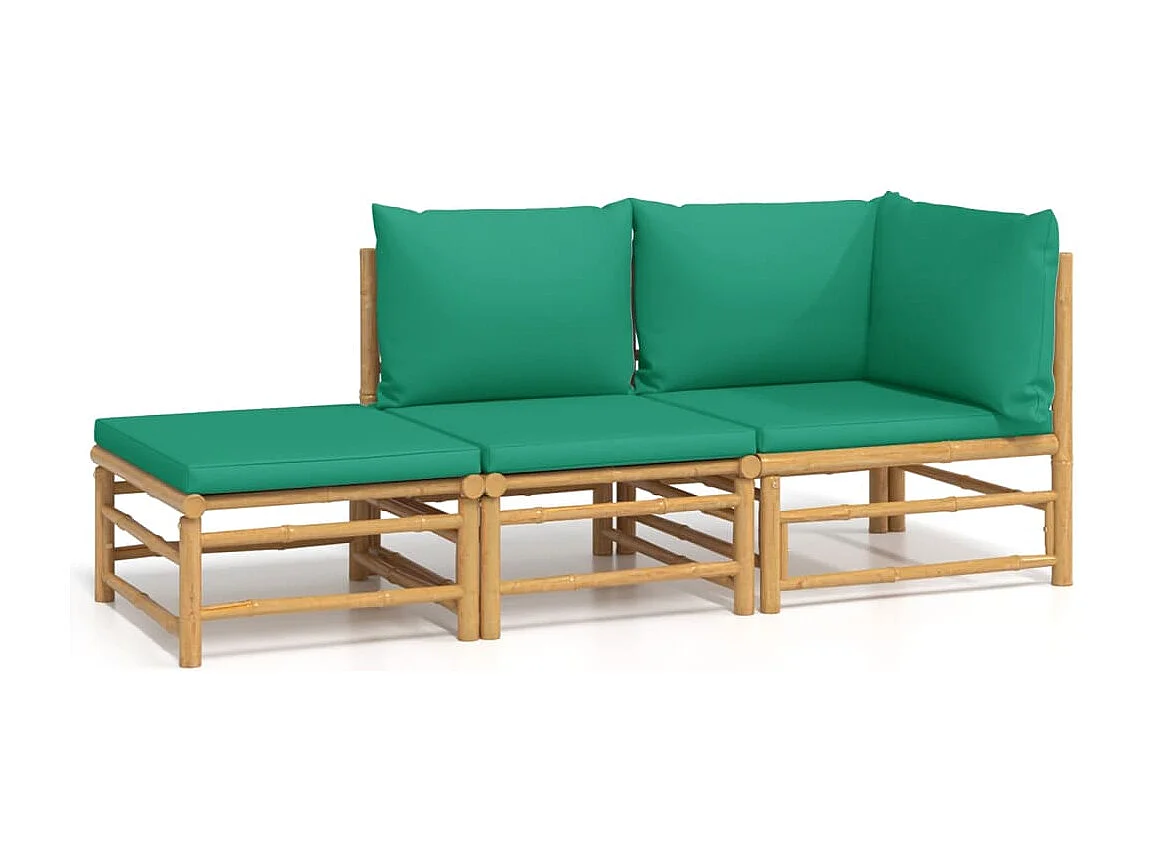 Salon de jardin 3 pcs avec coussins vert bambou
