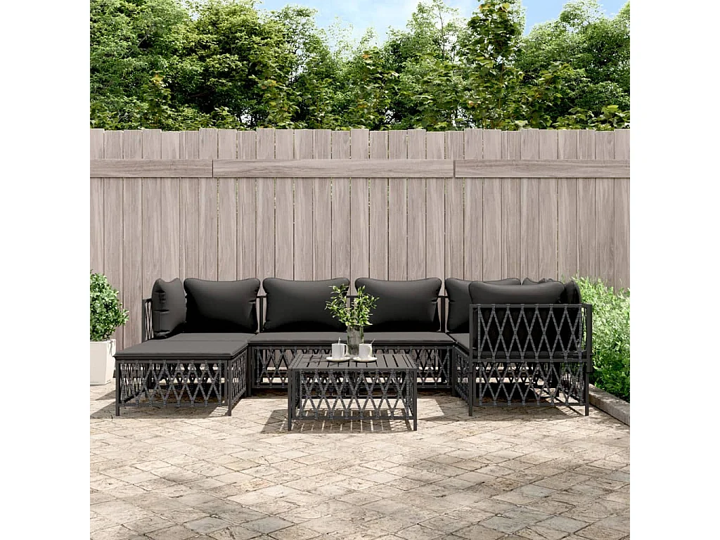Salon de jardin 7 pcs avec coussins anthracite acier