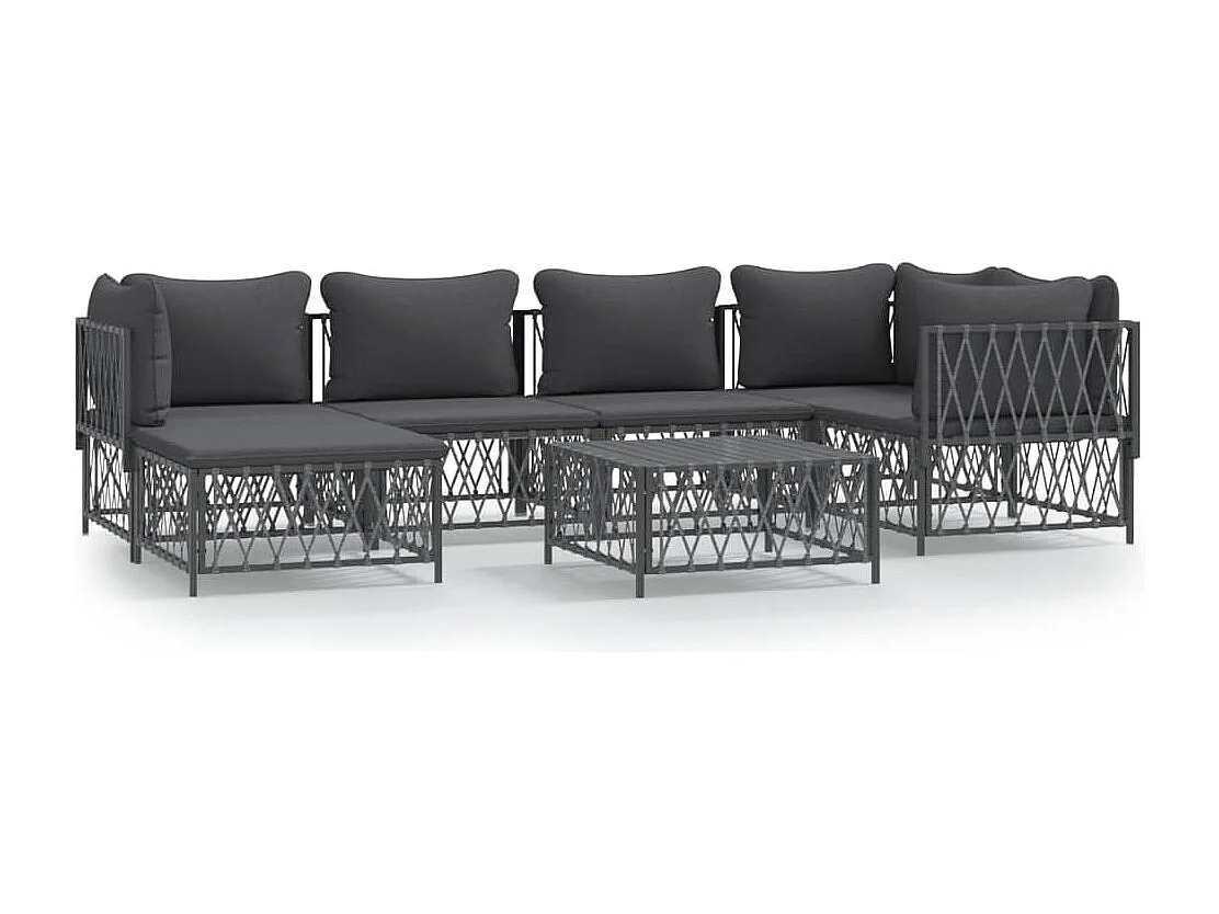 Salon de jardin 7 pcs avec coussins anthracite acier