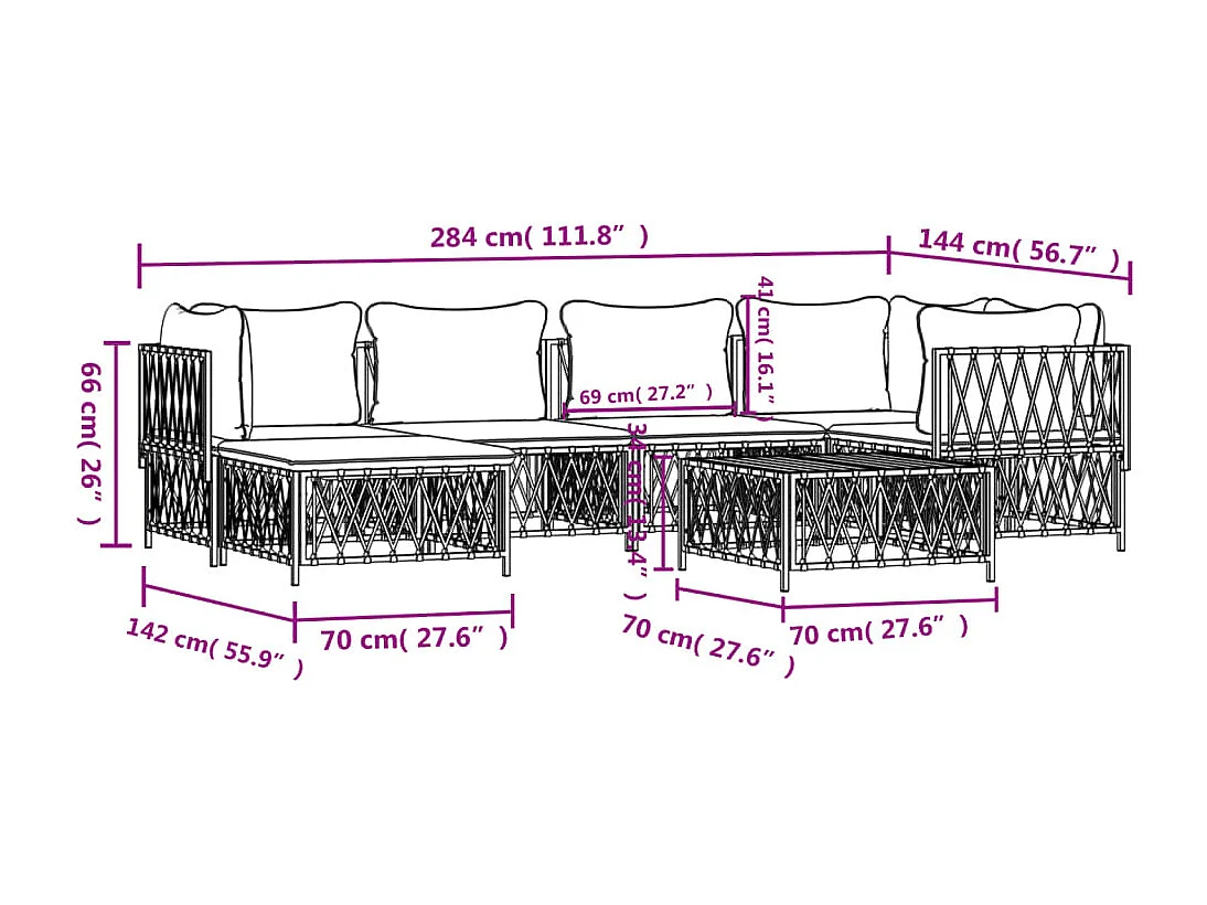 Salon de jardin 7 pcs avec coussins anthracite acier